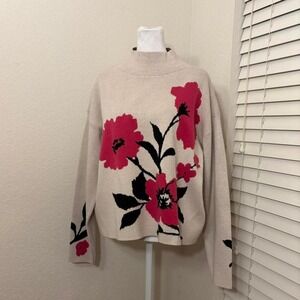 Anthropologie Maeve The Carys Mock-Neck Sweater Floral Rose cream sweater size L
